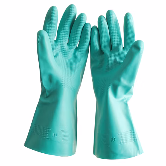 Guantes de trabajo de seguridad industriales resistentes a químicos de caucho de nitrilo 100% verde reutilizables de alta resistencia Luvas Guantes En420 En374
